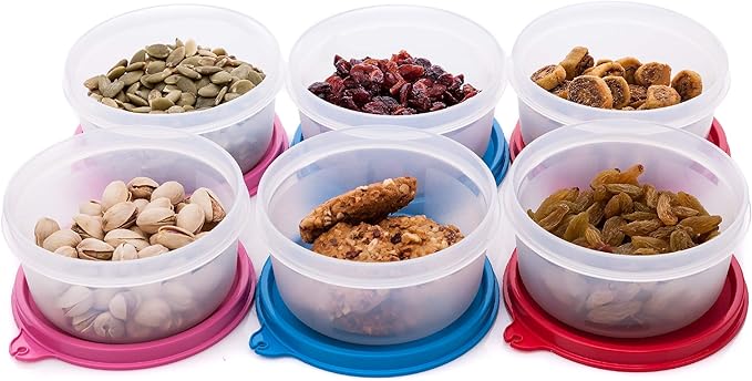 SIGNORA WARE Condiment Containers with Lids- 6 pk. 10 oz.Salad Dressing to go Small Food Storage Containers- Sauce Cups Leak proof Reusable Plastic BPA free for Lunch Box Picnic Travel