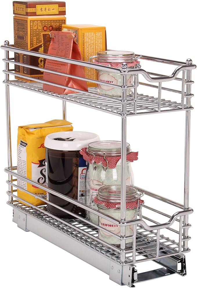 Household Essentials Glidez Multipurpose Chrome-Plated Steel Pull-Out/Slide-Out Storage Organizer for Under Cabinet Use - 2-Tier Design - Fits Standard Size Cabinet or Shelf, Chrome