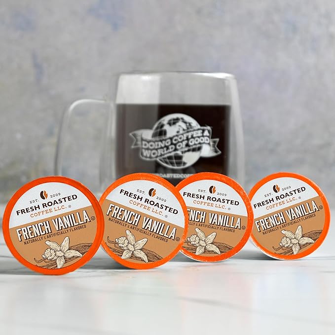 Fresh Roasted Coffee, French Vanilla, Flavored Coffee Pods, 96 Count