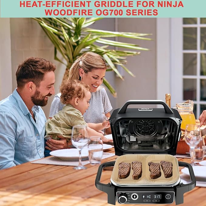 Upgraded Ceramic OG700 Series Griddle Pan & Air Fryer Liners for Ninja Woodfire OG701 OG751B Grill Accessories, Flat Top Griddle Plate for Ninja XSKGRDPLT Woodfire Grill,100 PCS Parchment Paper