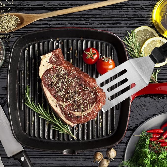 Metal Spatulas for kitchen Use, 2 PCS Professional Serving Spatula with Heat Resistant Handle, 9.8 Inch Stainless Steel Spatula Ideal for Pancakes, Eggs, Griddle Scraper, BBQ or Desserts