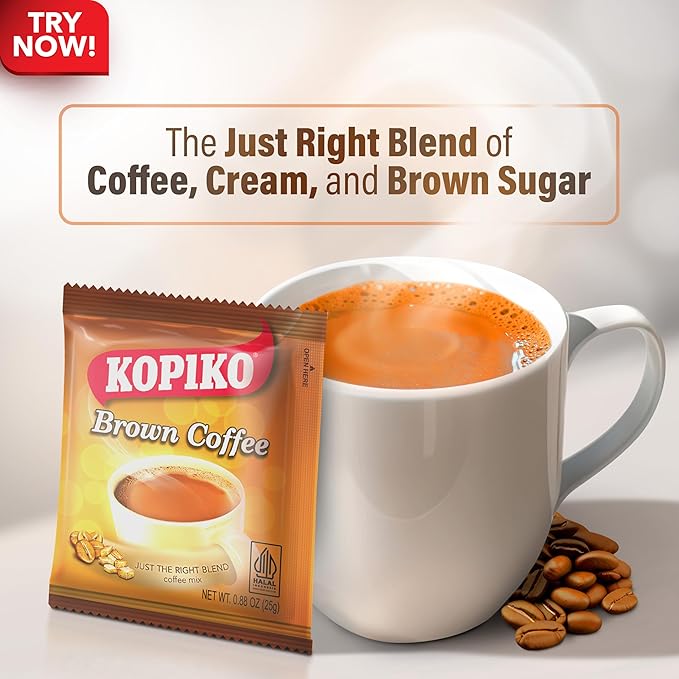 Kopiko Brown Instant Coffee Mix – Authentic Indonesian Volcanic Coffee – Taste the Irresistibly Delicious Coffee with Brown Sugar (0.88 OZ/25gr x 30 Coffee Sachets)