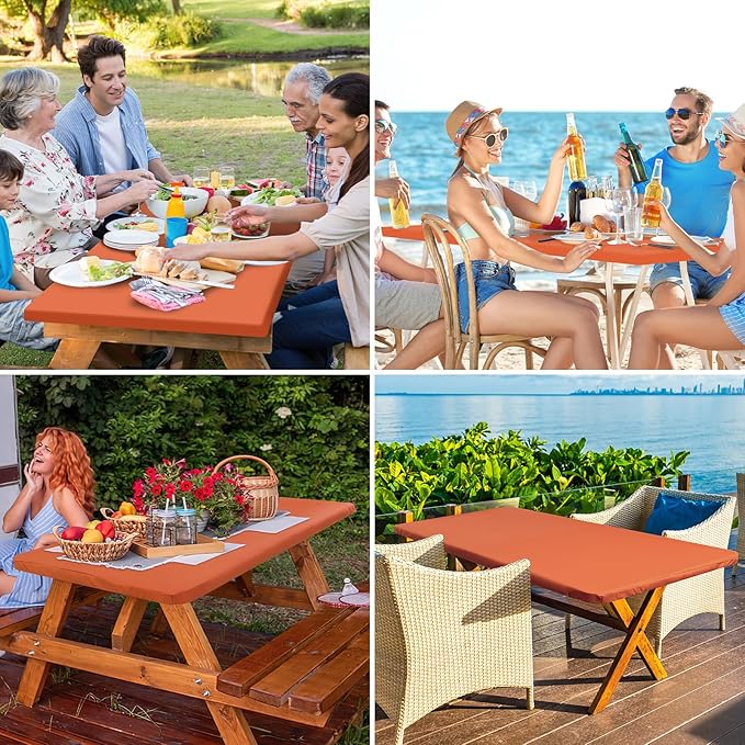 homing Rectangle Table Cloth Cover, Waterproof Polyester Elastic Fitted Tablecloth, Fits for 4 Foot Folding Tables, Washable Table Protector for Fall, Thanksgiving, Harvest Party (Rust, 30" x 48")