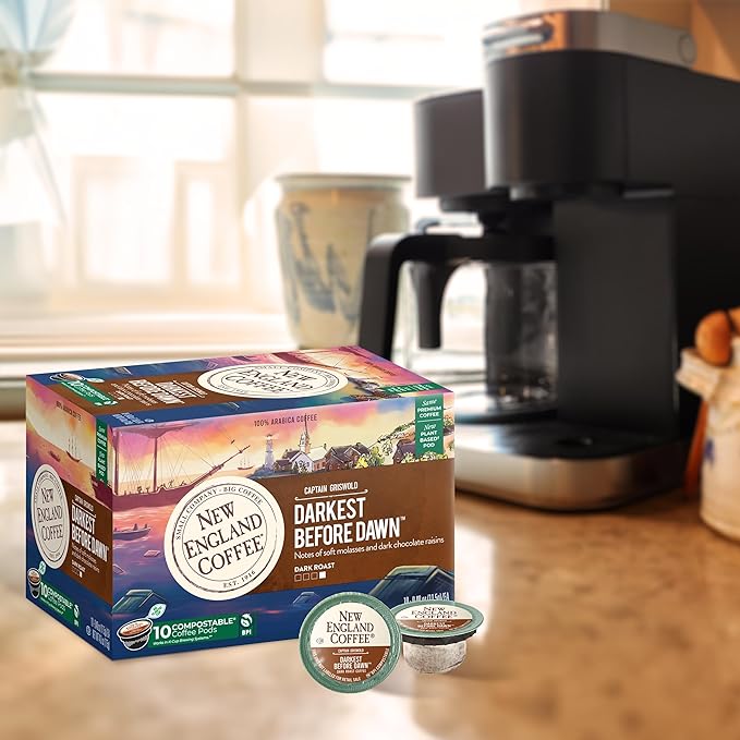 New England Coffee Darkest Before Dawn Dark Roast Single Serve Pods, 10ct Box (Pack of 1)