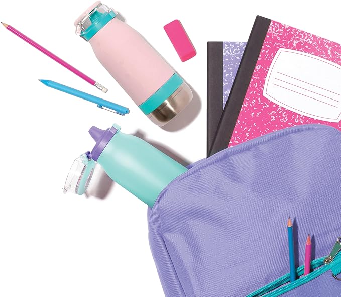 Ello Emma 14oz Vacuum Insulated Stainless Steel Kids Water Bottle with Straw and Built-in Carrying Handle and Leak-Proof Locking Lid for School Backpack, Lunchbox and Outdoor Sports