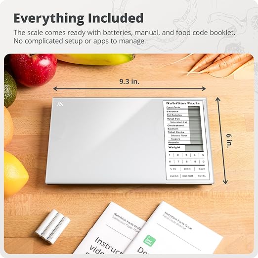 Greater Goods Nutrition Scale (Standalone, No Bluetooth) – Food Grade Glass Digital Food Scale with 2,000 Preloaded Foods, Compact 9.3"x6", for Portion Control, Calorie Counting, and Meal Prep