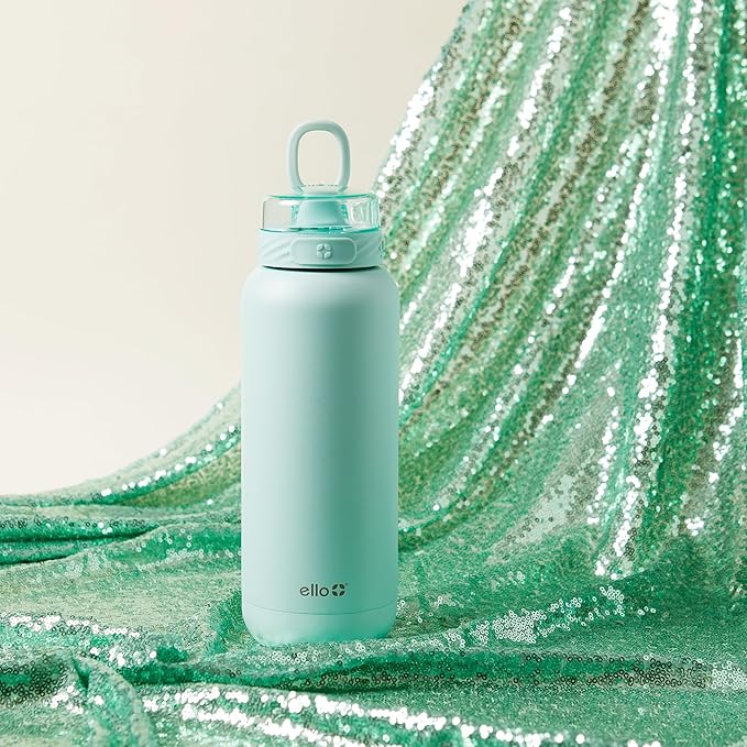 Ello Cooper 40oz Stainless Steel Water Bottle with 2 Lids Chug and Straw | Leak Proof | Double Walled and Vacuum Insulated | Built in Carry Loop | Dishwasher Safe | Yucca