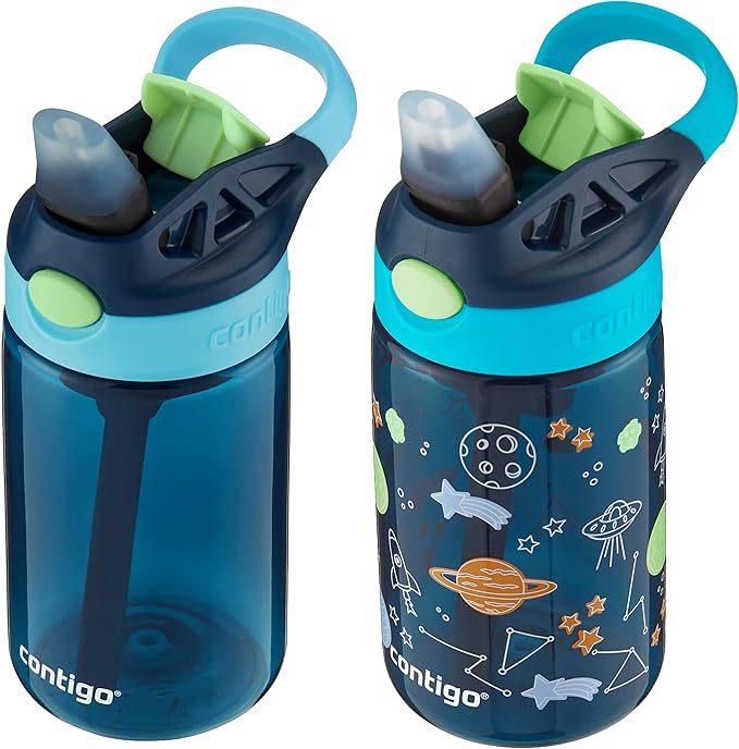 Contigo Aubrey Kids Dinos & Sharks Cleanable Water Bottle with Silicone Straw Spill-Proof Lid Dishwasher Safe 14oz 2-Pack (Pack of 4)