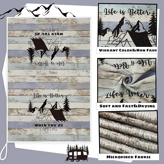Boyiee Set of 6 Camping Kitchen Towels Happy Camper Tea Towels Absorbent Farmhouse Dish Towels with Funny Sayings 24 x 16 Inches Camping Hand Towels for RV Campers Lovers Gifts Accessories Decorations