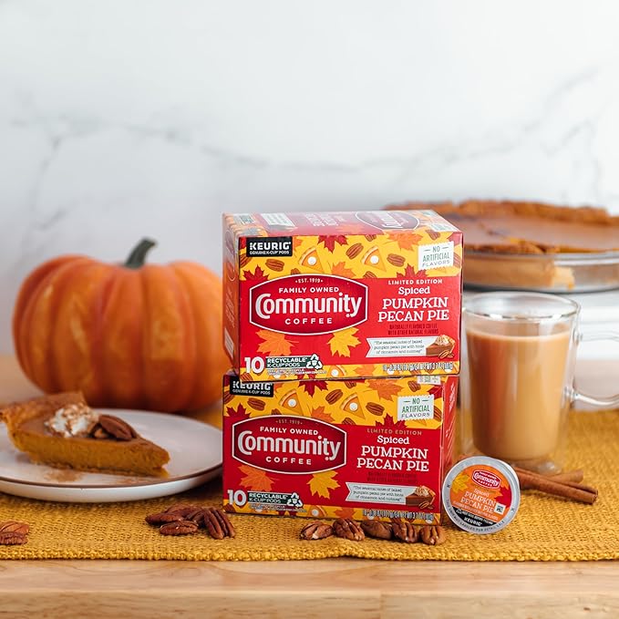 Community Coffee Spiced Pumpkin Pecan Pie Flavored Keurig Coffee Pods, 10 Count, Limited Edition, Medium Roast, 10 count (Pack of 1)