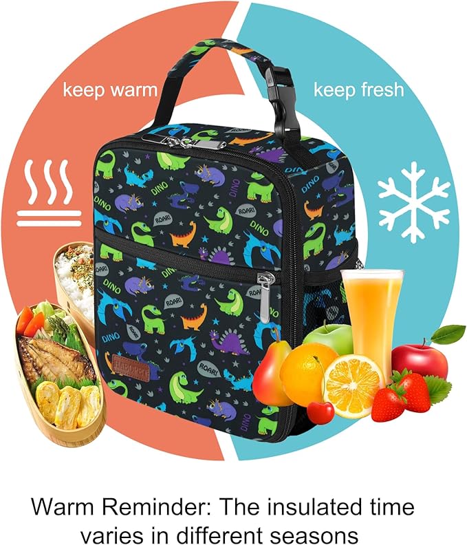 Lunch Box for Men & Women Durable Lunch Bag for Adults Reusable Small Lunchbox Purple Dinosaur