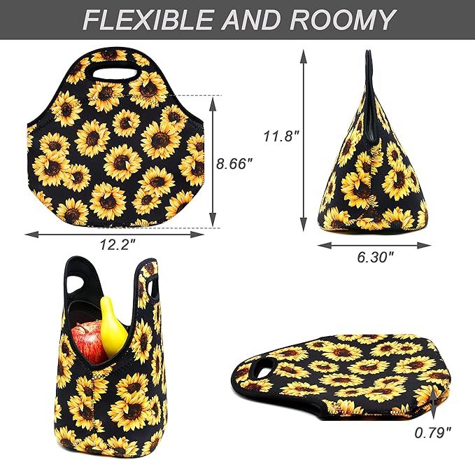 Neoprene Lunch Bag for Women Insulated Lunch Tote Bags Washable Lunch Container Box for Work Picnic Lightweight Meal Prep Bags for Men