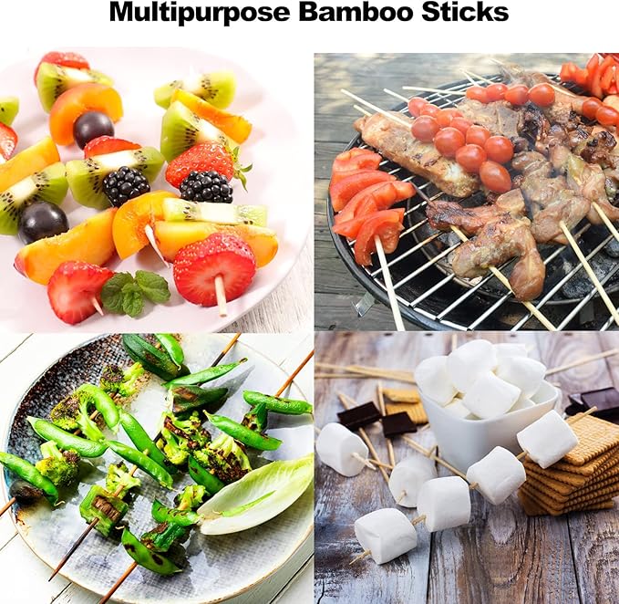 1000 PCS Bamboo Skewers, 10 Inch Wooden Skewer for Appetizers, Fruit, Kebabs, Grilling Barbecue, Mini Burger, Sausage, Cocktail Picks for Drinks, Long Toothpicks, Food Sticks Natural, Kitchen Gadget
