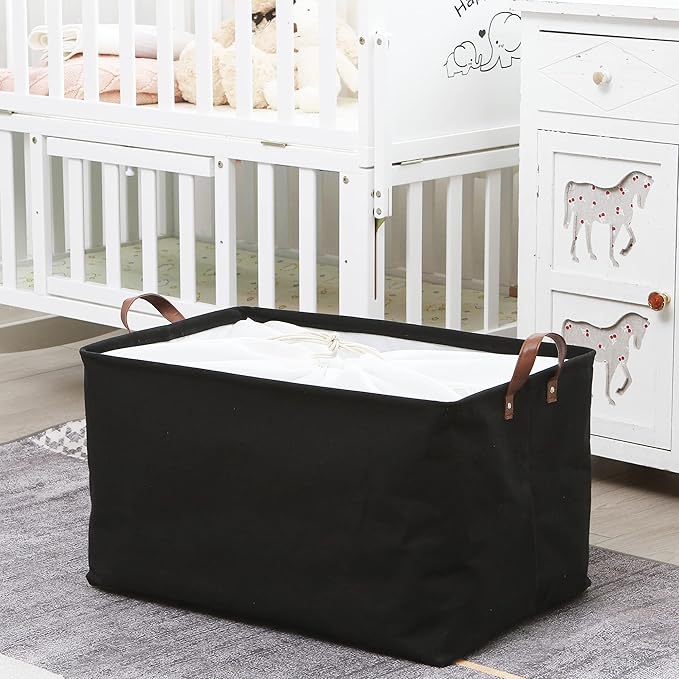 Hinwo 70L Extra Large Storage Bins, 4-Pack Closet Organizers and Storage, Foldable Clothes Storage Baskets with Handles, Containers for Clothing, Blanket, Comforters, Toys, Bedding (Black)