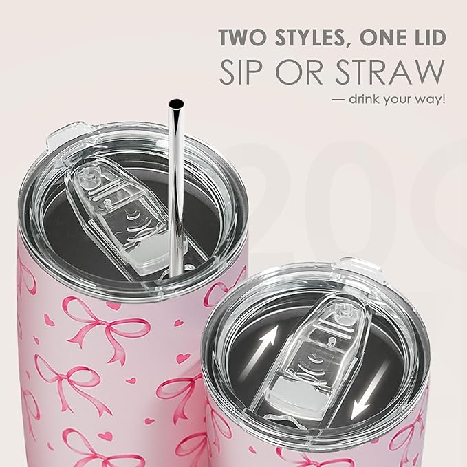 SANDJEST Bow Tumbler 20oz Stainless Steel Insulated, Travel Coffee Cup, Bow Gifts for Women Girls Teen, Birthday Christmas