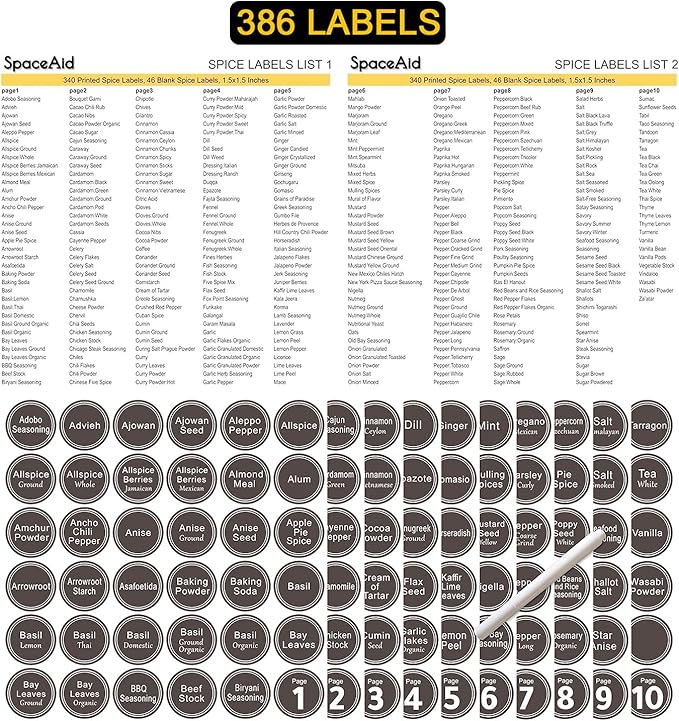 SpaceAid Spice Rack Organizer with 20 Spice Jars, 386 Spice Labels, Chalk Marker and Funnel Set for Cabinet, Countertop, Pantry, Cupboard or Door & Wall Mount - 20 Jars, 9.8" W × 10.8“H, Black