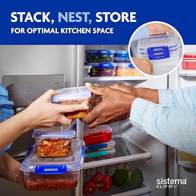 Sistema KLIP IT PLUS Leakproof Food Storage Containers | 1 L | Airtight & Stackable Meal Prep Containers with Lids | School Lunch Boxes | BPA-Free | 4 Count
