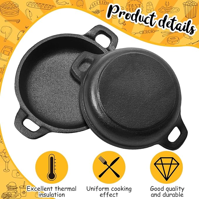 Mini Cast Iron Skillets 5 x 5 x 1.3 Inch Cast Iron Pan Small Ramekin Set Black Casserole Dish Cookware Oven Safe Mini Skillets for Kitchen Indoor Outdoor Picnic (1 Pack)