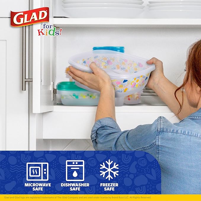 Glad for Kids GladWare Variety Pack - Back-to-School Food Storage Containers with Lids - Mixed Sizes with Rainbow and Cute Patterns - Tight-Sealing Kids Lunch Set - 26 Pieces