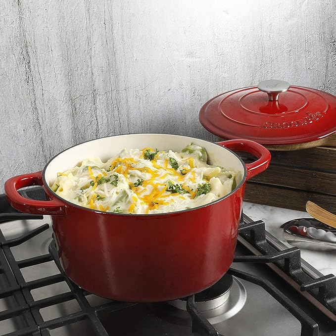 Crock-Pot Crock Pot Artisan 5 Quart Enameled Cast Iron Round Dutch Oven, Red