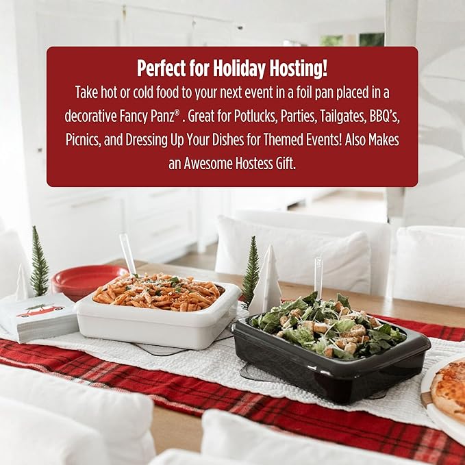 Fancy Panz - Aqua Premium Aluminum Foil Pan Carrier with Lid & Hot/Cold Pack - Elevated Food Serving Tray - Portable Casserole Carrier with Lid - Made in the USA Hosting Essentials