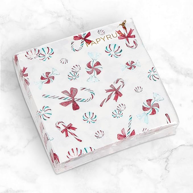 Papyrus Disposable Tabletop Dinnerware Set - Elegant and Sturdy Plates and Cutlery for Any Occasion, Peppermint, Napkins