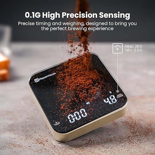 Maestri House Mini Coffee Scale with Timer, USB-C Rechargeable Espresso Scale, 2kg/0.1g Accurate Scale for Espresso and Pour-Over Coffee, Portable Digital Kitchen Scale with Auto Timer (Black & Gold)