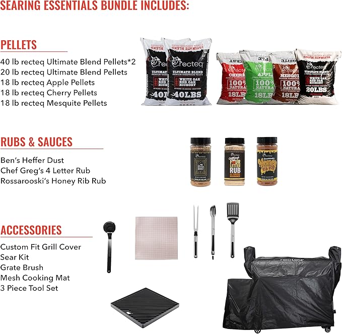 recteq DualFire 1200 Wood Pellet Smoker Grill, Wi-Fi Electric Pellet Grills, Dual Chambers for Hot and Fast + Low and Slow Cooking, DualFire 1200 + Grilling Essentials Bundle