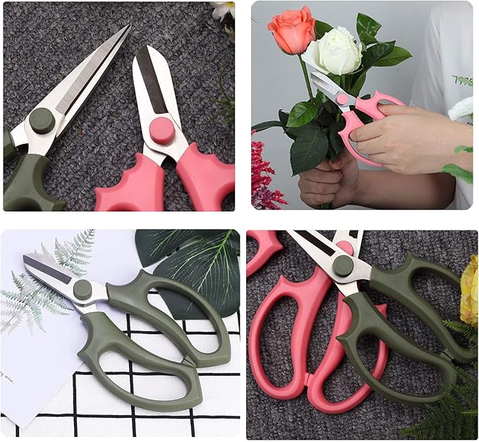 Leize Flower Scissors, Premium Thickened Stainless Steel Floral Shears, Strong Pruner for Flowers, Branches and Leaves (Grey Green Slender)