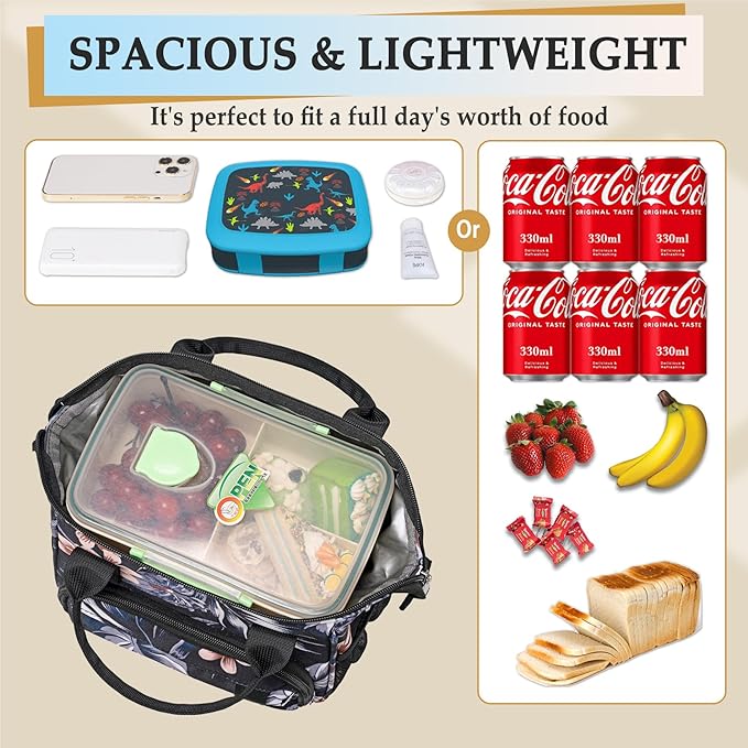 TuErCao Hibiscus Small Lunch Bag Lightweight Insulated Lunch Box for Women Work Portable Soft Cooler for Picnic Travel Road Trips, Loncheras para Mujer