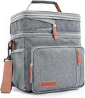 Men's and Women Double Compartment Lunch Bag, Insulated Lunch Cooler Tote 2 Roomy Large Reusable Water-resistant Lunch Box (Grey)