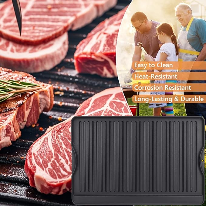 BBQ Griddle Insert for Camp Chef Reversible Griddle, Pre-Seasoned Griddle Plate for Camp Chef 1/2/3 Burner Stoves, Skillet,Oblong Pancake Pan for Outdoor Gas Grill/Stovetop,15.5" x 13.5" Cast Iron,1PC