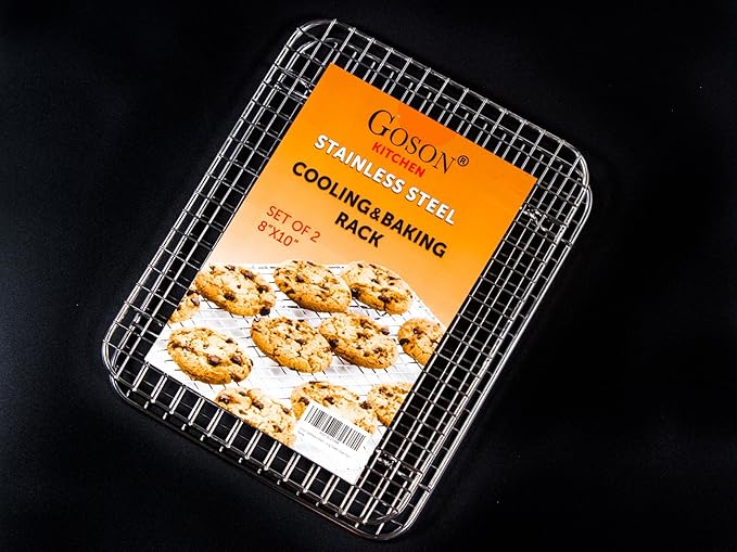 Goson Heavy Duty Stainless Stain Bakeware, Baking, Cooling, Oven Roasting, Broiler Rack, 8in by 10in, Cross Wire, Pack of 2, Compatible with Various Baking Sheets Oven Pans