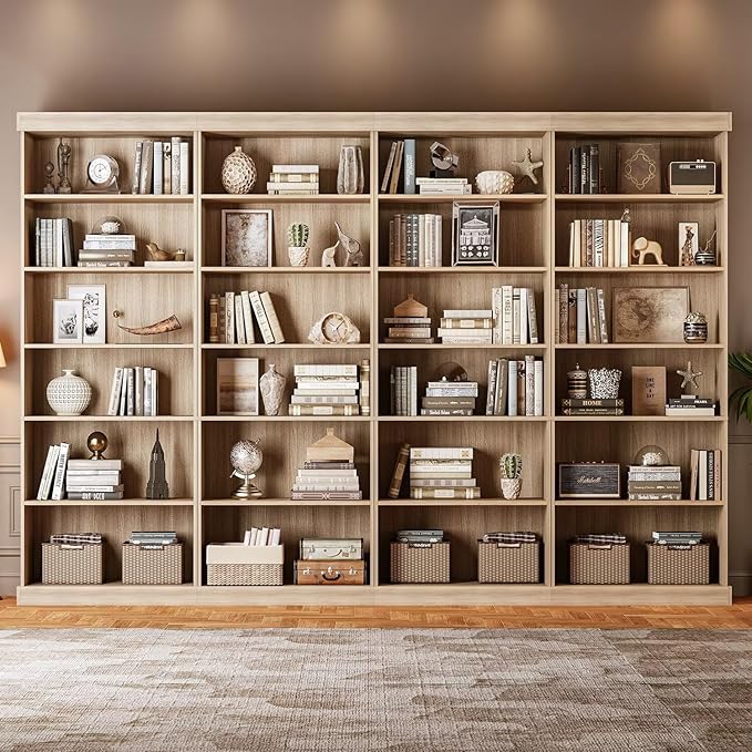 70.8" Tall Brown Bookshelf, Farmhouse Modular Bookcase with 6-Tier Adjustable Shelves, Large Storage Cabinet for Home Office, Living Room, Set of 3