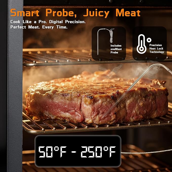 Large Vertical Electric Smoker Grill – 633 sq in | 4-Rack BBQ Smoker with Built-in Meat Probe, Wood Chip Loader &Weather-Resistant Cover – Perfect for Steak, Fish, Ribs (Black)