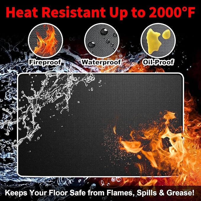 Extra Large 90 x 50 Inch Under Grill Mat for Outdoor Grill, Double-Sided Fireproof Deck & Patio Protector, Heat Resistant BBQ Mat, Waterproof & Oil-Proof for Charcoal, Gas Grill, Smoker, Fire Pit