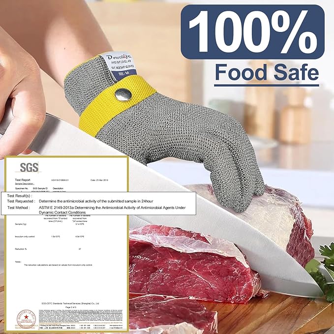Dowellife ANSI A9 Cut Resistant Glove Food Grade, Stainless Steel Mesh Metal Knife Cutting Glove for Butcher Meat Cutting Oyster Shucking Kitchen Mandoline Chef Slicing Fish Fillet (X-Large)