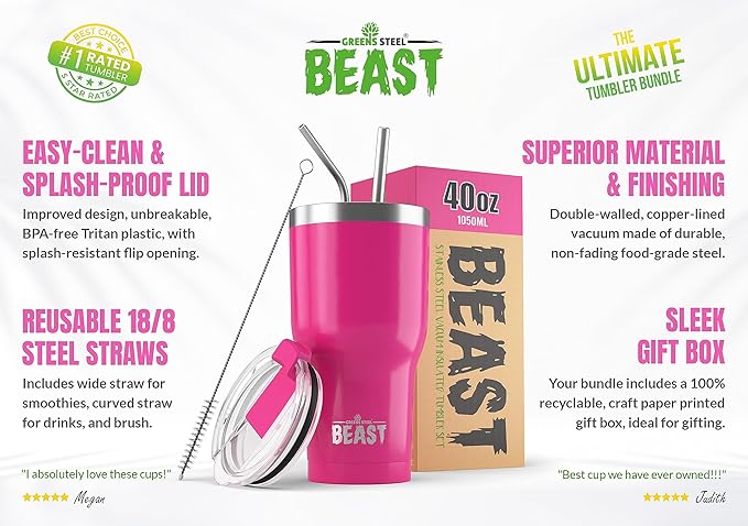 Beast 40 oz Tumbler Stainless Steel Vacuum Insulated Coffee Ice Cup Double Wall Travel Flask (Cupcake Pink)