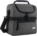 MIER 2 Compartment Lunch Bag for Men Women, Leakproof Insulated Cooler Bag for Work, Grey, Medium
