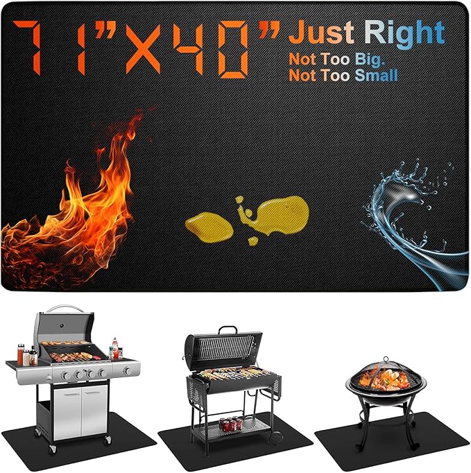 Under Grill Mat for Outdoor Grill – 71 x 40 Inch Fireproof Deck Protector, Heat Resistant & Waterproof BBQ Mat, Ideal Gift for Dad, Great for Gas, Charcoal Grill, Smoker, Fire Pit
