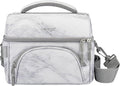 Bentgo Deluxe Lunch Bag - Durable and Insulated Lunch Tote with Zippered Outer Pocket, Internal Mesh Pocket, Padded & Adjustable Straps, & 2-Way Zippers - Fits Most Lunch Boxes (White Marble)