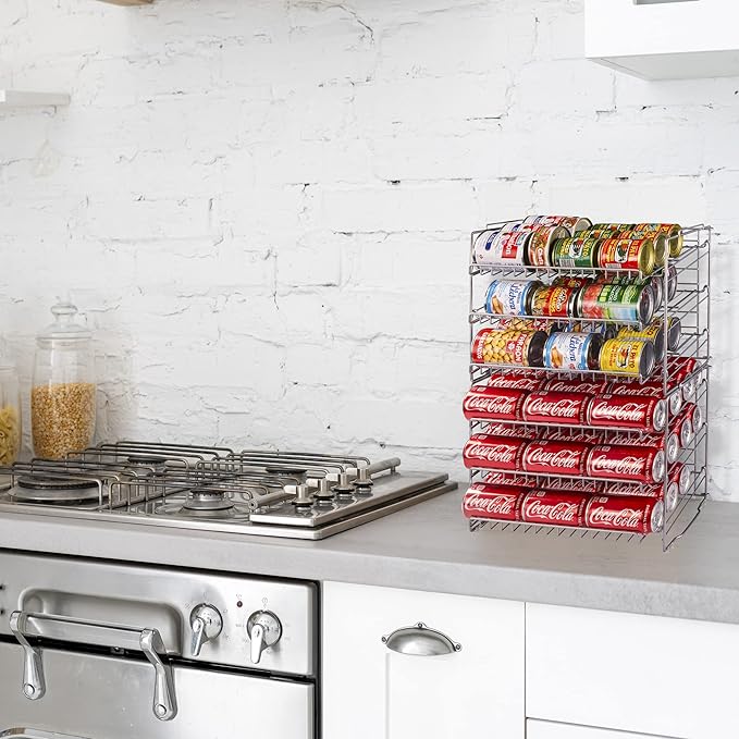 Atlantic Gravity-Fed Compact Double Canrack – Kitchen Organizer, Durable Steel Construction, Stackable or Side-by-Side, PN in Silver