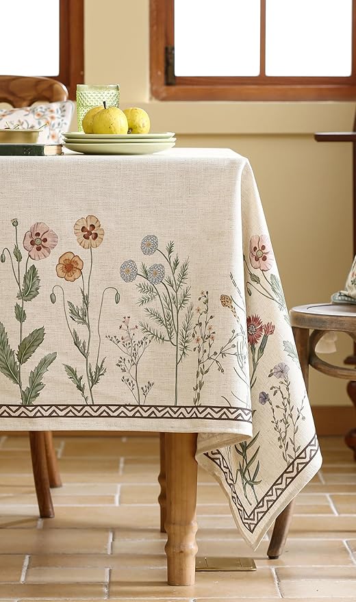 ISAENNE Designer Off White Linen Extra Long Rectangle Tablecloth,Floral Elegant Table Cloth,Stain Resistant Vintage Decor Tablecloths for Dining Thanksgiving Kitchen Party,67"*118"-Serenity G