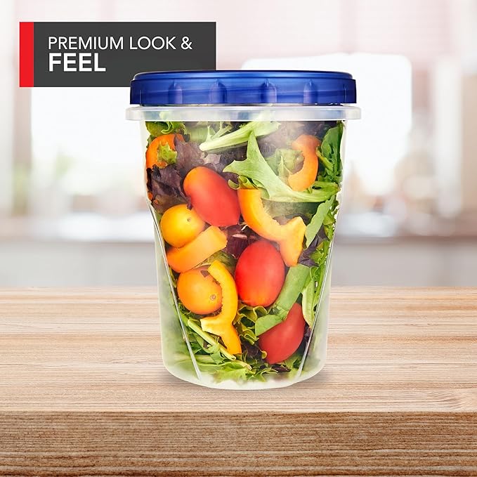 Stock Your Home 32oz Plastic Containers with Twist Top Lids (6 Pack), Quart Freezer Containers with Lids for Leftover Food, Airtight Reusable Soup Containers, Microwave and Dishwasher Safe