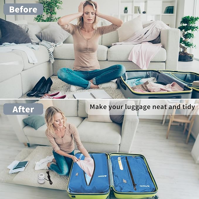 Vacuum Bag for Travel, Professional IPX8 Waterproof Reusable Vacuum Compression Bags for Travel Suitcases, Durable Space Saver Bag(3 PACK,With Pump)