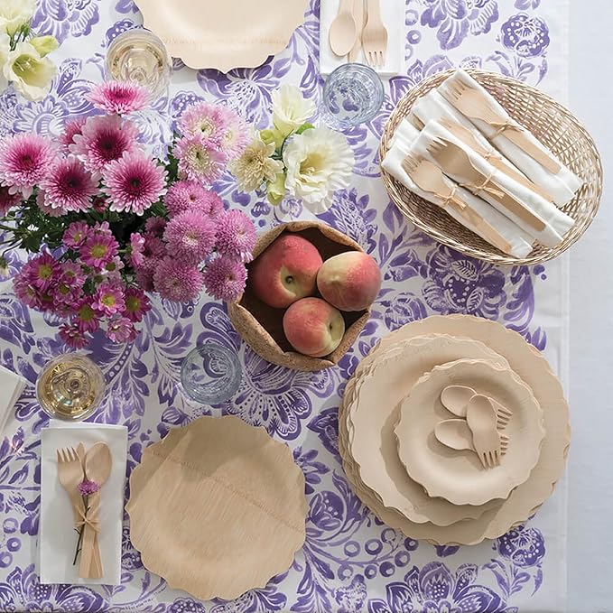 Bambu Pack of 8-9 Inch Disposable Bamboo Plates Fancy, Biodegradable Eco Friendly Products, Bamboo Disposable Plates for Party, Weddings, and Events, Great For Any Occasion, Compostable Plates