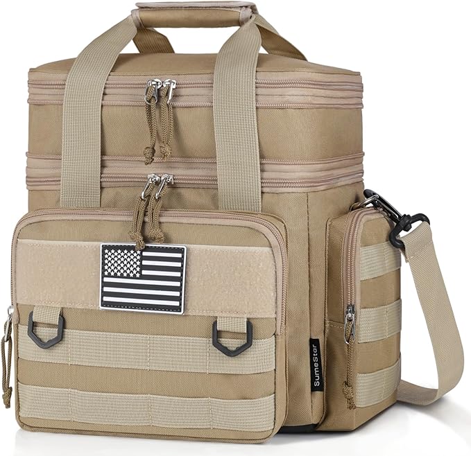 Tactical Lunch Box for Men, Expandable Large Insulated Lunch Bag for Adult, Heavy Duty Double Deck Lunch Cooler Bag Leakproof Waterproof Lunch Tote for Work Office Travel- Sandy