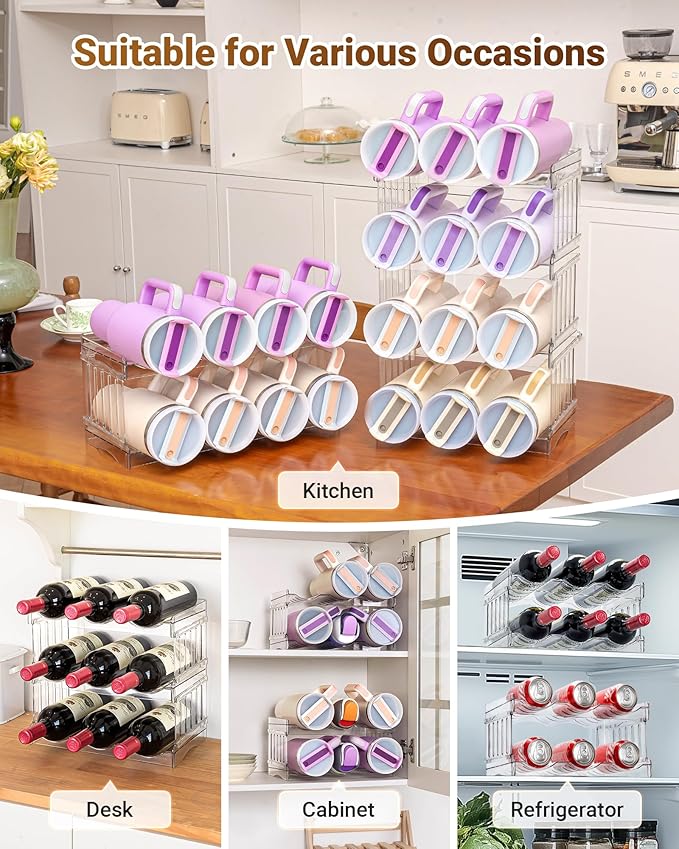 Larger Water Bottle Holder for Stanley Quencher H2.0 Tumbler with Handle, Cabinet Organizer for Stanley Cup Accessories, Kitchen Organizers and Storage for Tumbler Mug Cup Gifts (Larger-12-bottle)