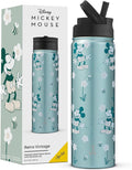 JoyJolt Disney Retro Vintage Stainless Steel Water Bottle ft Mickey Mouse, Reusable 22oz Vacuum Insulated Water Bottle Tumbler with Leak Proof Flip Straw Lid and Handle, Lead & BPA Free