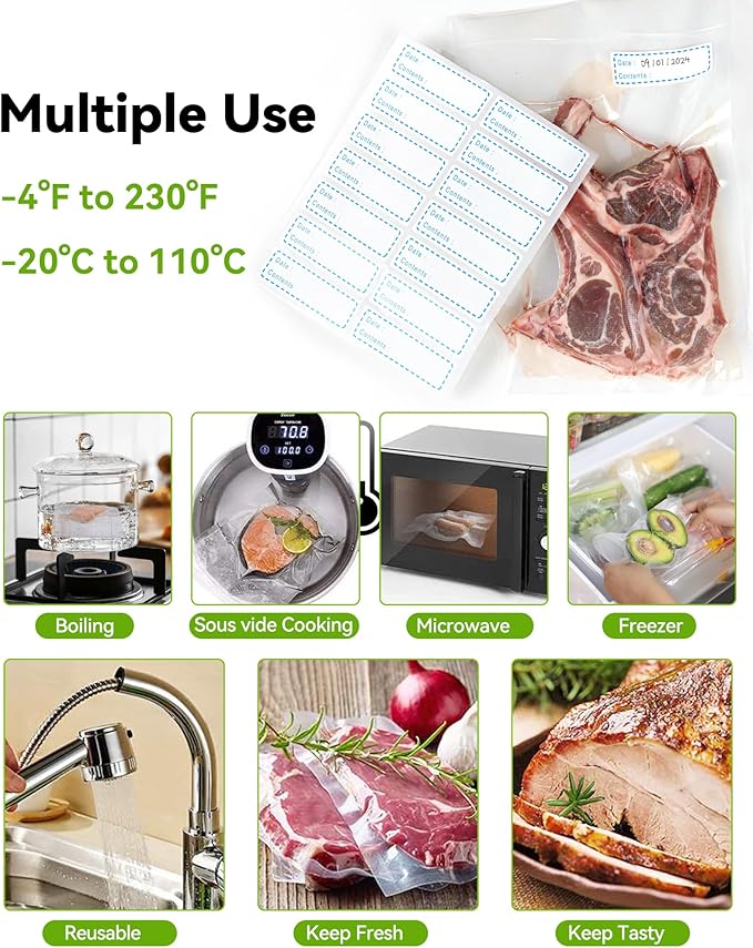 AENTGIU 400 Vacuum Sealer Storage Bags, 8x12 Inch Seal a Meal Bags, BPA Free Quart Bags, Compatible with All Heat Vacuum Sealers Machine, Heavy Duty, Great for vac storage, Meal Prep or Sous Vide